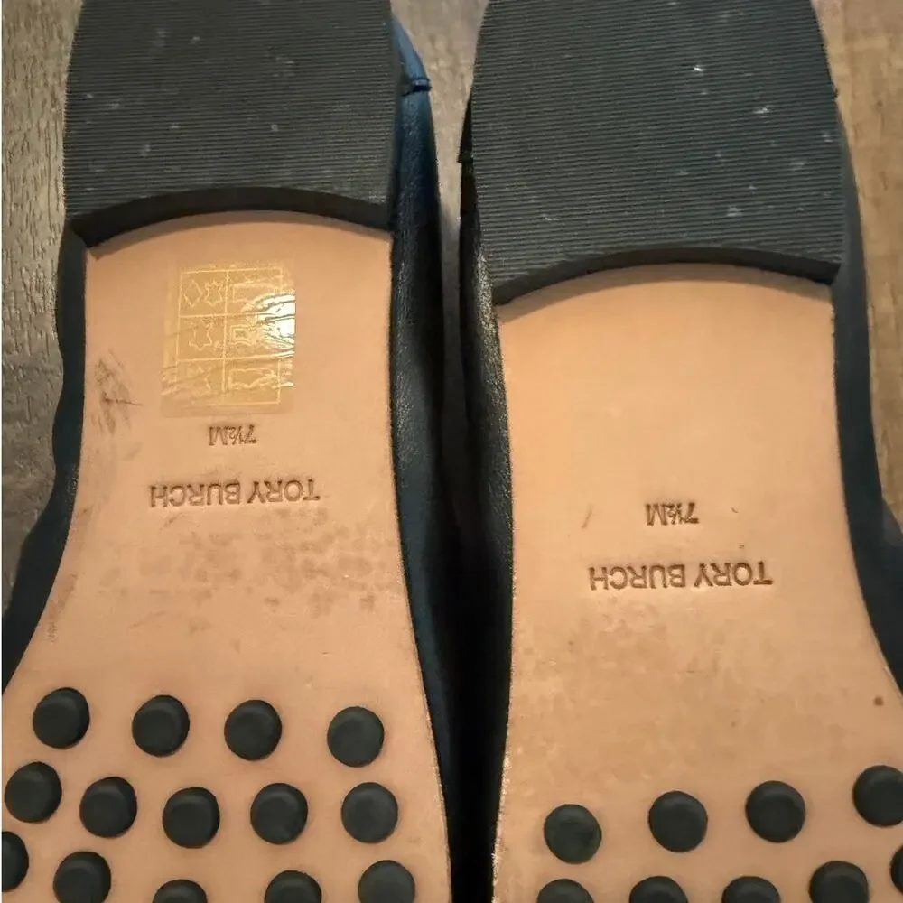 Tory Burch Black Leather Loafers Women's 7.5M Gold Logo Flats